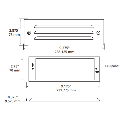 ISLANDER Integrated Large Flat Panel Step Light Louvered - 9.6" x 2.875"