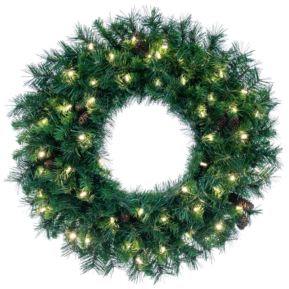 Denali Pine Wreath - Prelit- Warm White Lights Wreath – 30in to 60in