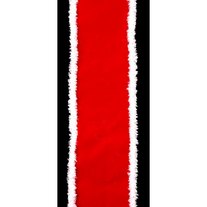 4" Velvet Fuzzy Edge Ribbon - 10 yard Roll - Red and White
