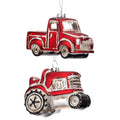 3.5" Antique Glass Farm Tractor and Truck Set of 2