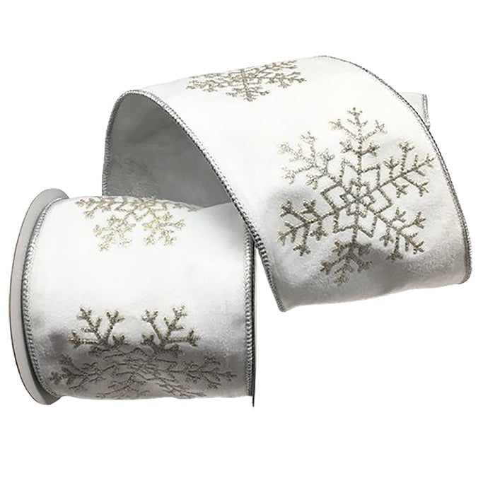 4" Ribbon -  Metallic Snowflake Velvet Ribbon - 5 Yard Roll