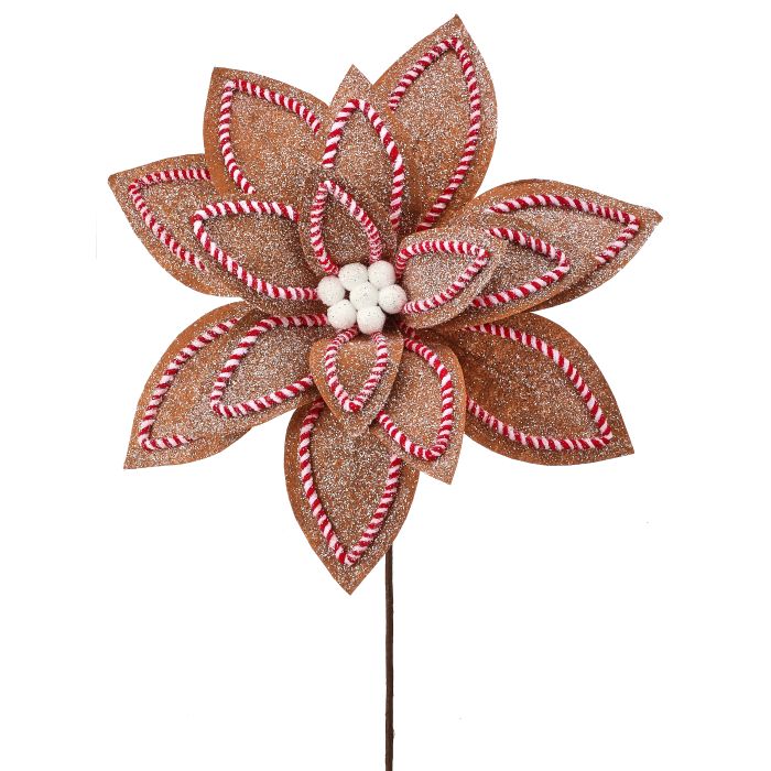 30" Sugar/Spice Poinsettia Flower Stem - Gingerbread