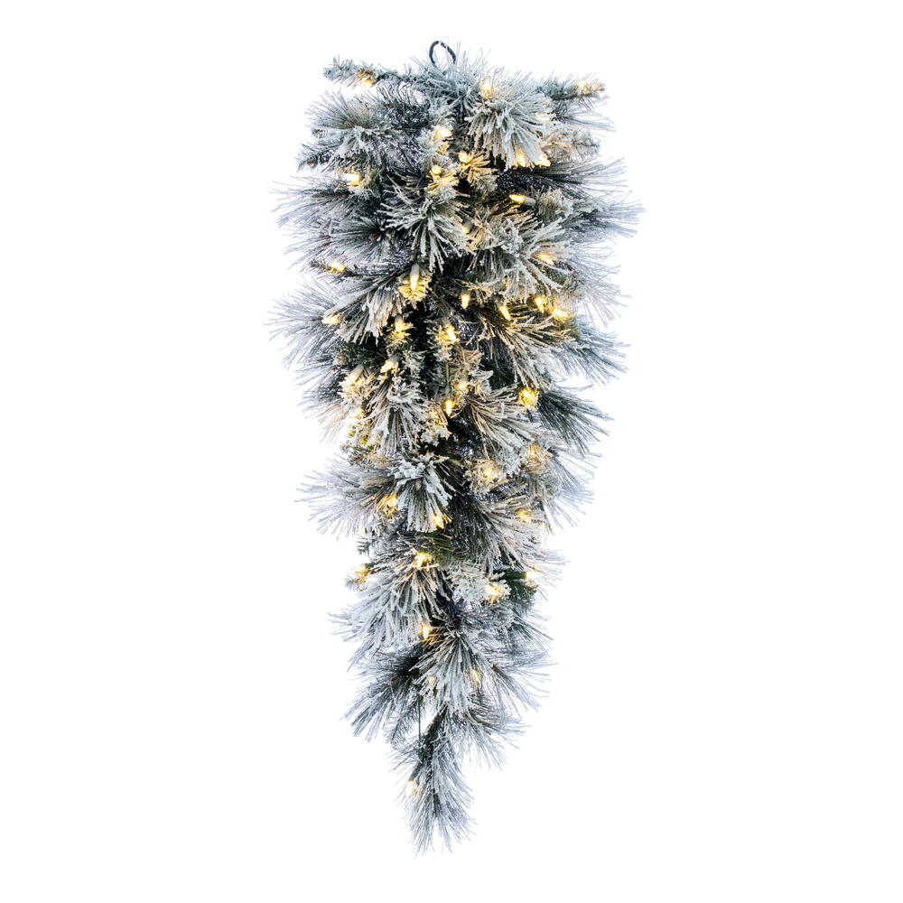 36" Flocked Jackson TearDrop - Warm White Foliage
