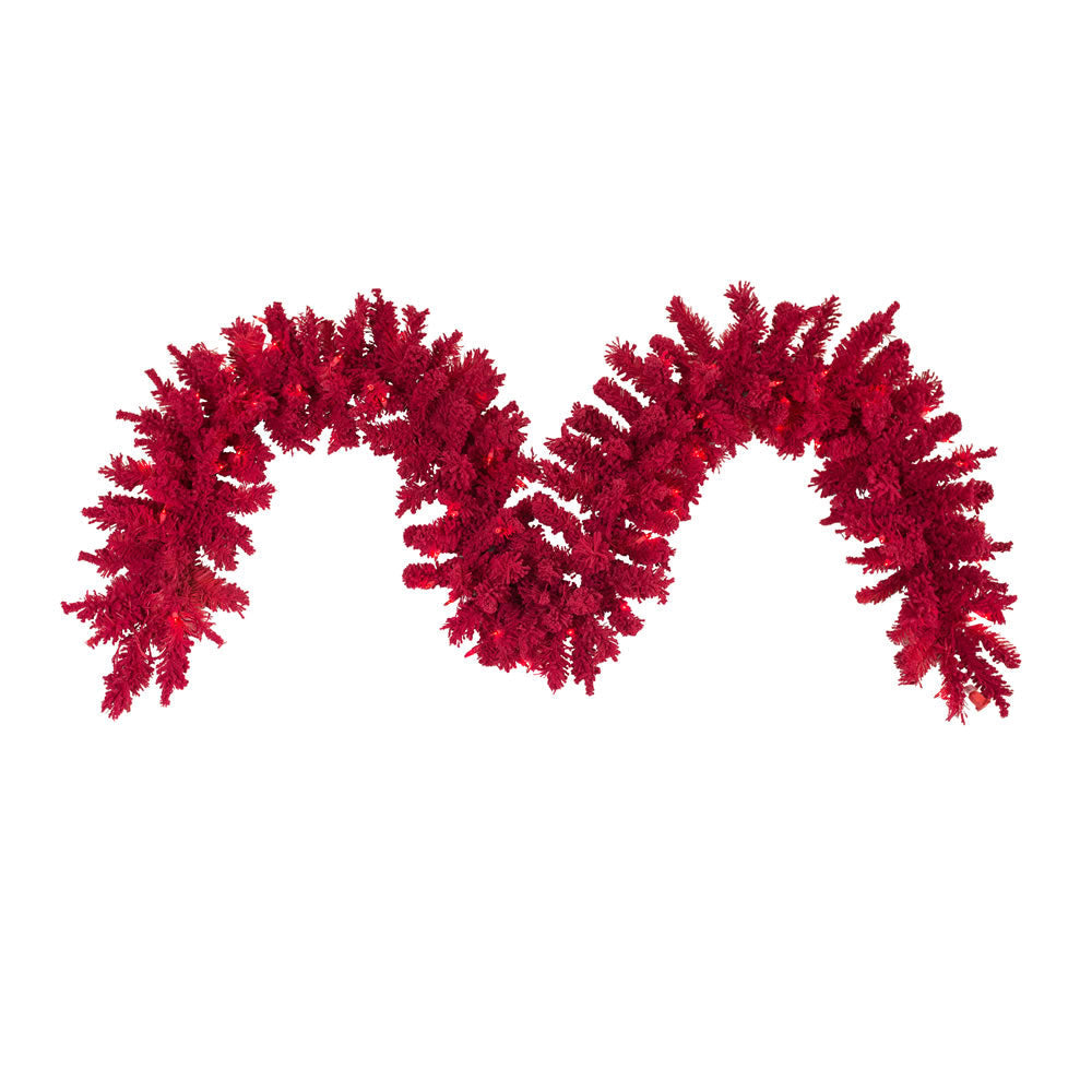 Designer Flocked Garland - Red and Lime Green - 9' x 14"