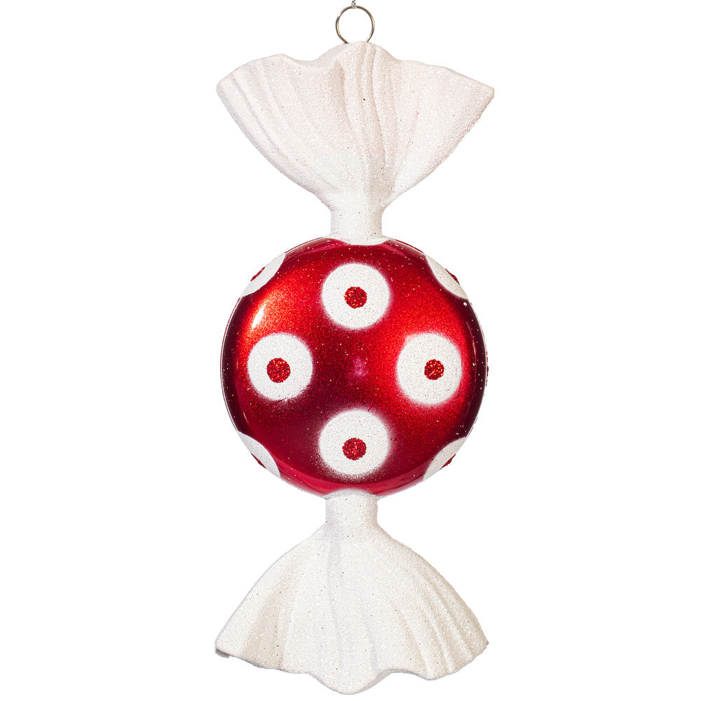 7" Red-White Candy Glitter Ornament  - Set of 3