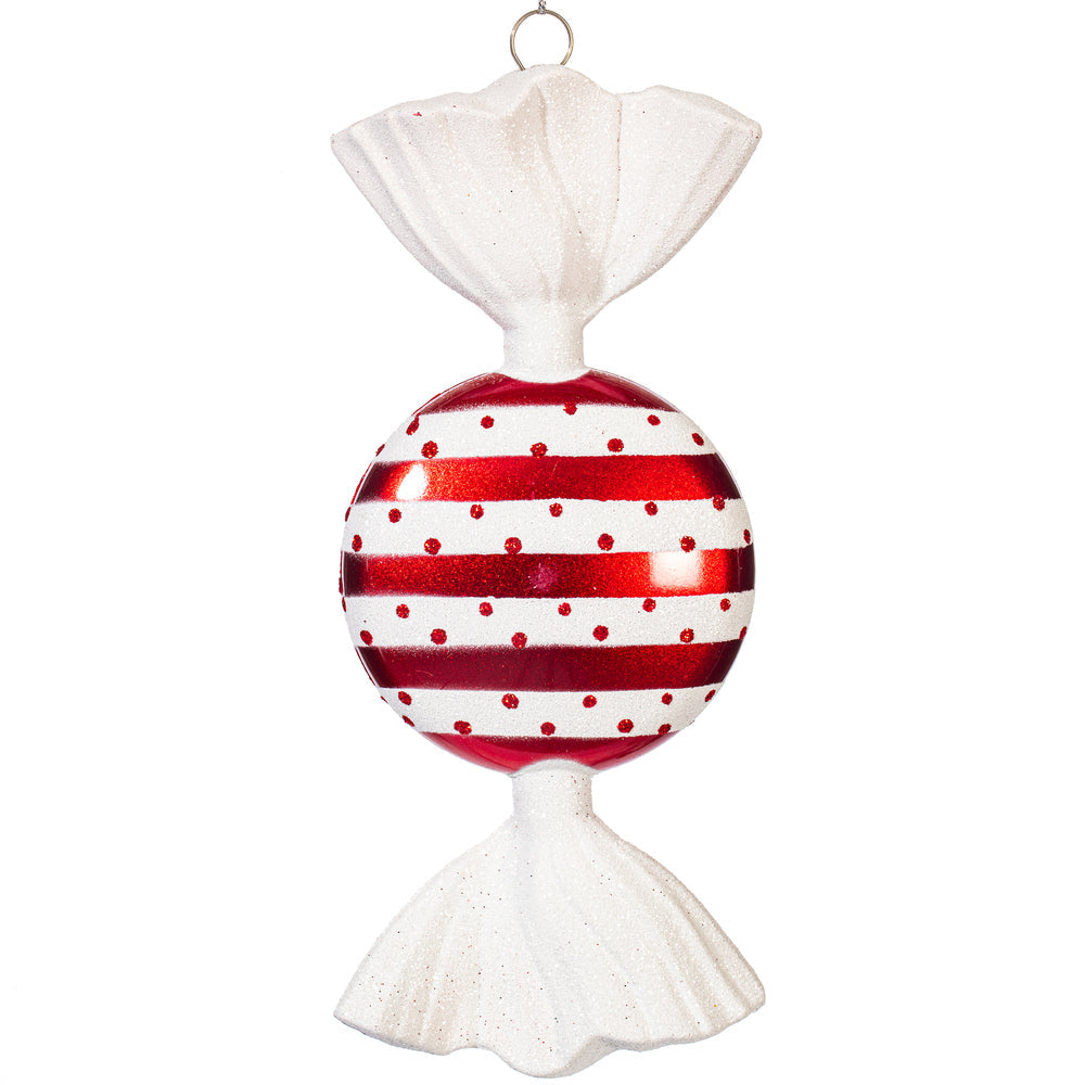 7" Red-White Candy Glitter Ornament  - Set of 3