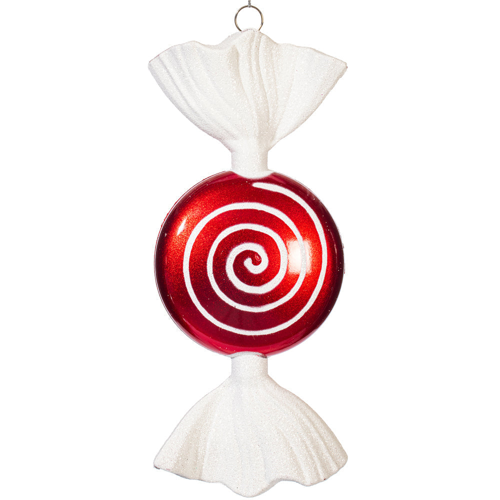 7" Red-White Candy Glitter Ornament  - Set of 3