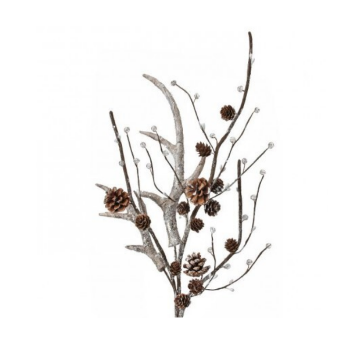 35" Frosted Antler Spray with Pinecones and Clear Beads