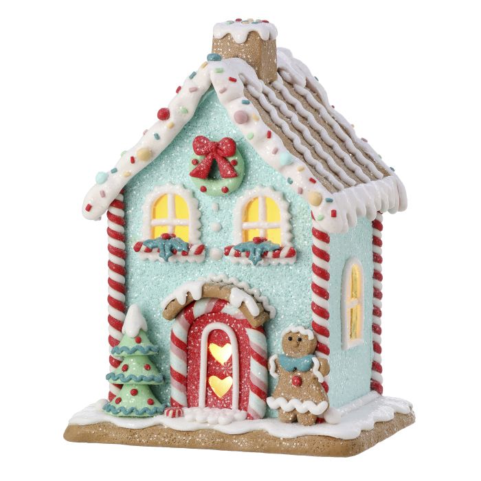 8.5" Blue Pastel Sweets House w/ Battery Opperated LED Lights and Timer