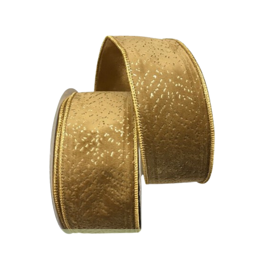 2.5" Ribbon - Foil Print/Velvet -10 yard roll - Camel