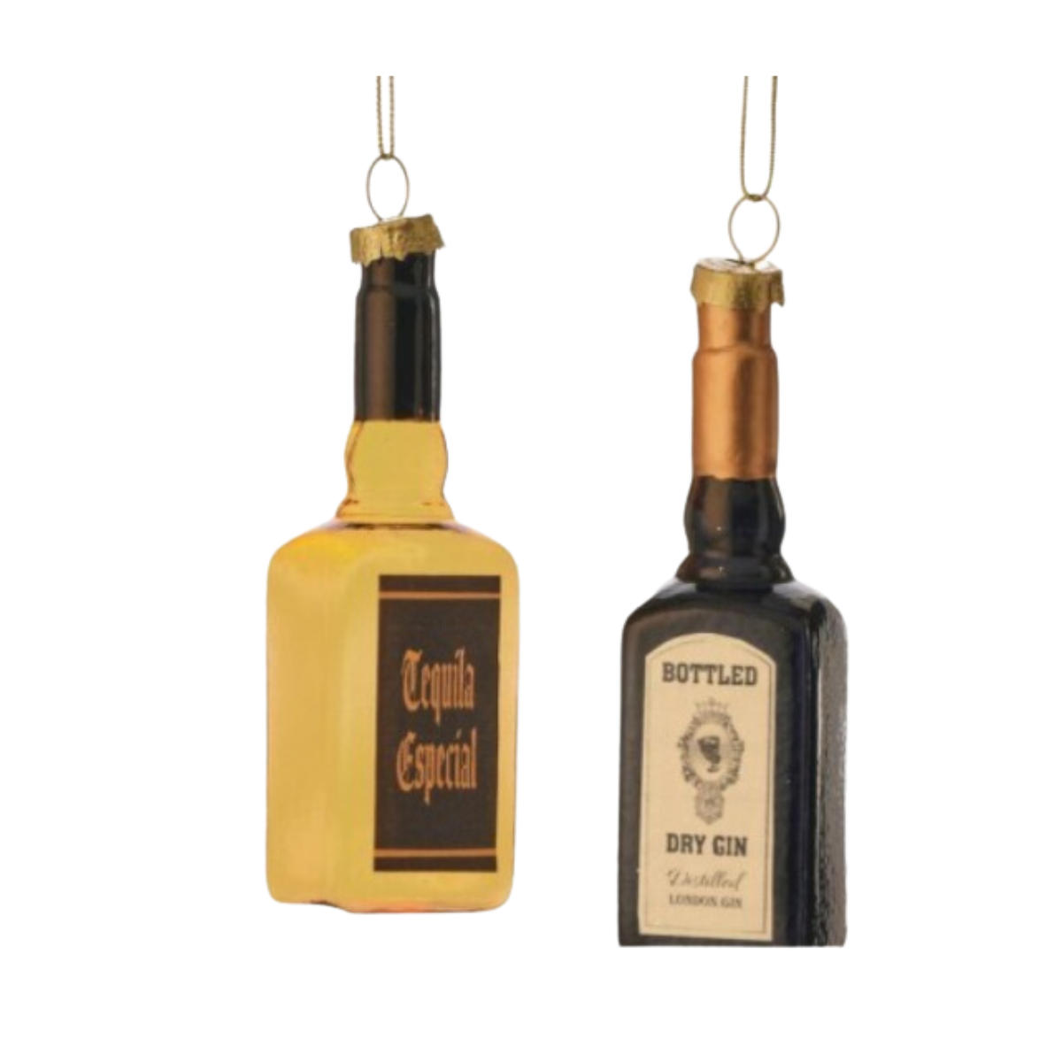 4" Glass Vintage Liquor Bottle Ornament  - Set of 2