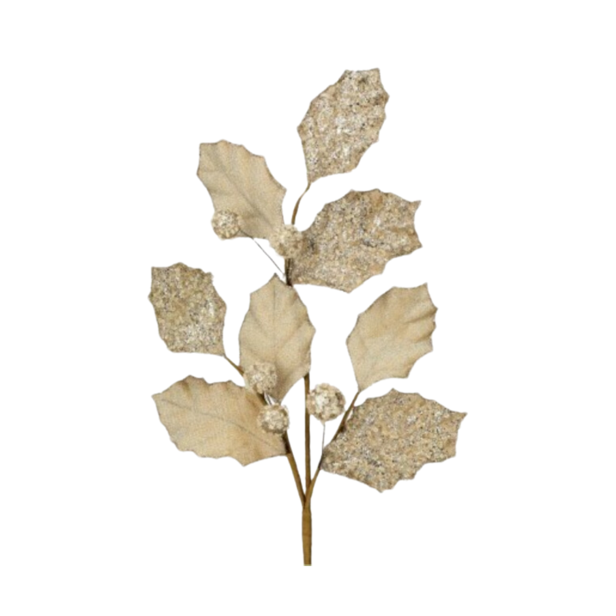 27" Glitter Holly Leaf Spray