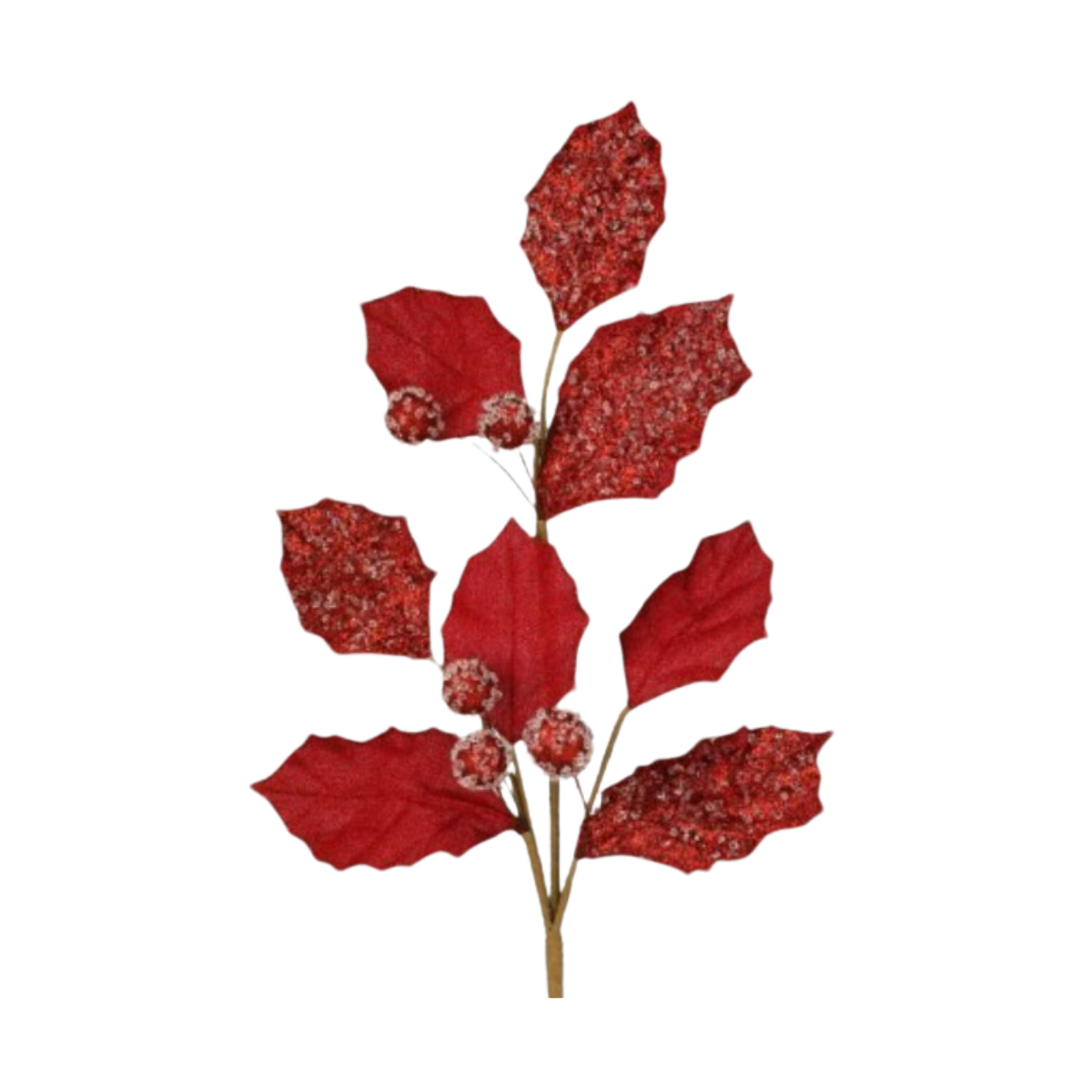 27" Glitter Holly Leaf Spray