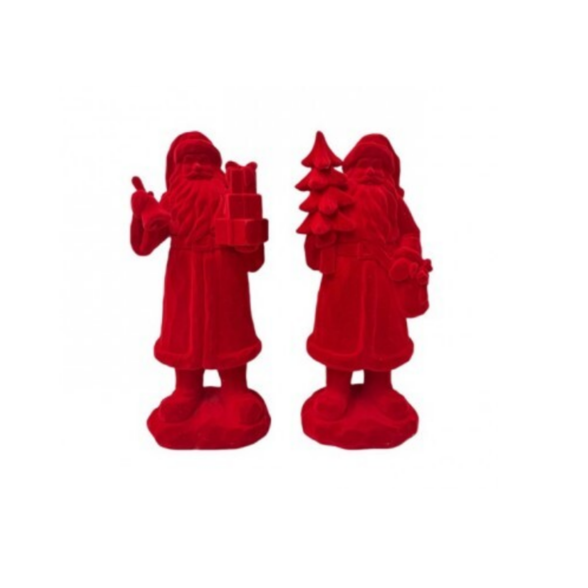 11" resin Flocked Santa - Set of 2 - Red