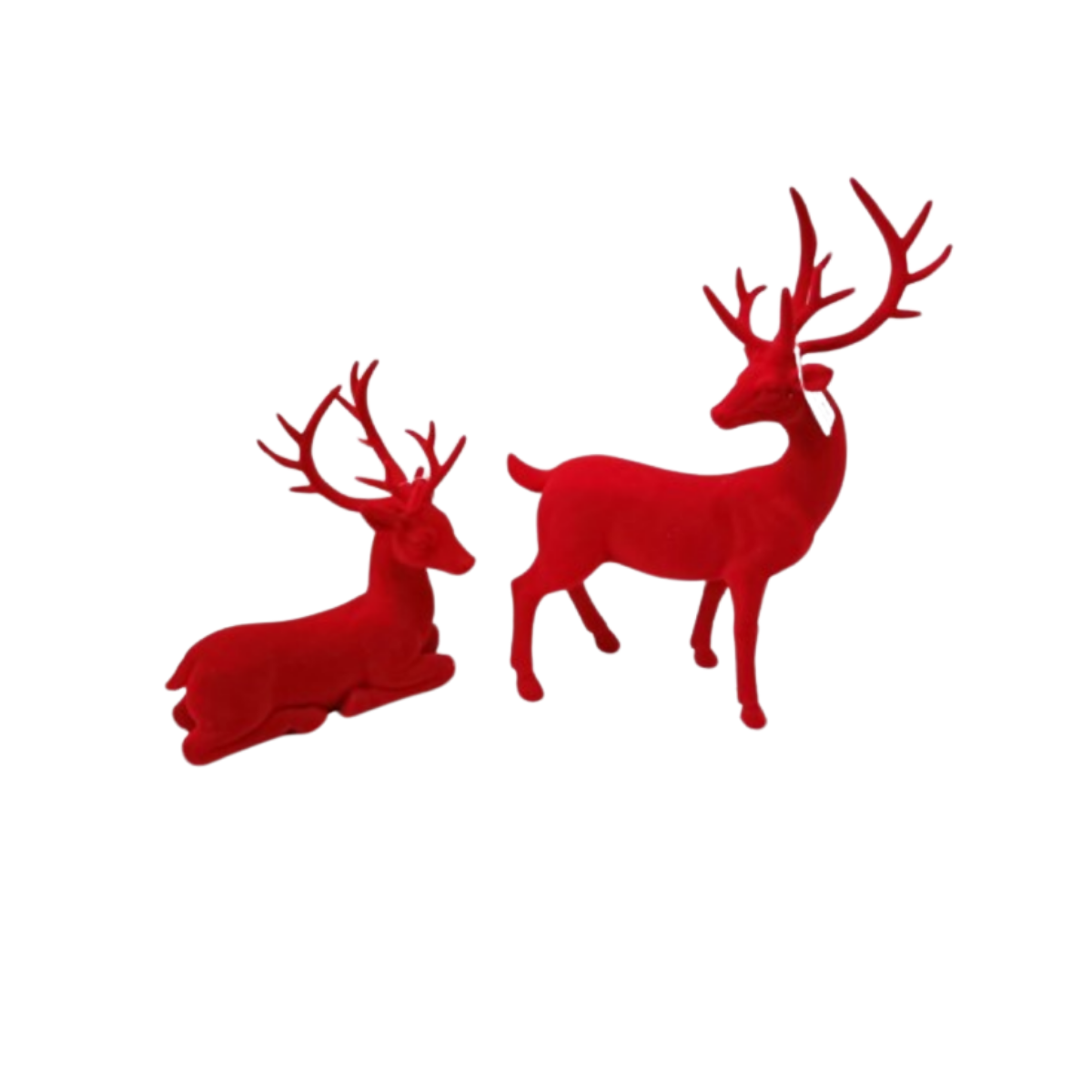8" and 10.5" Flocked Standing and Laying Deer - Set of 2