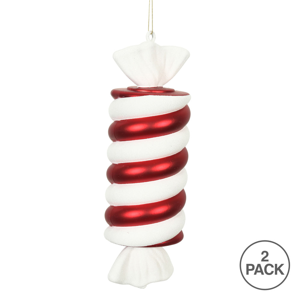 12" Red-White Twisted Candy Ornament - Set of 2