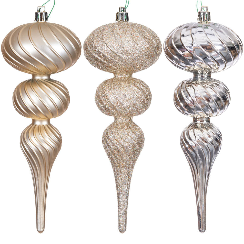 8" Swirl Finial Ornament Set of 6