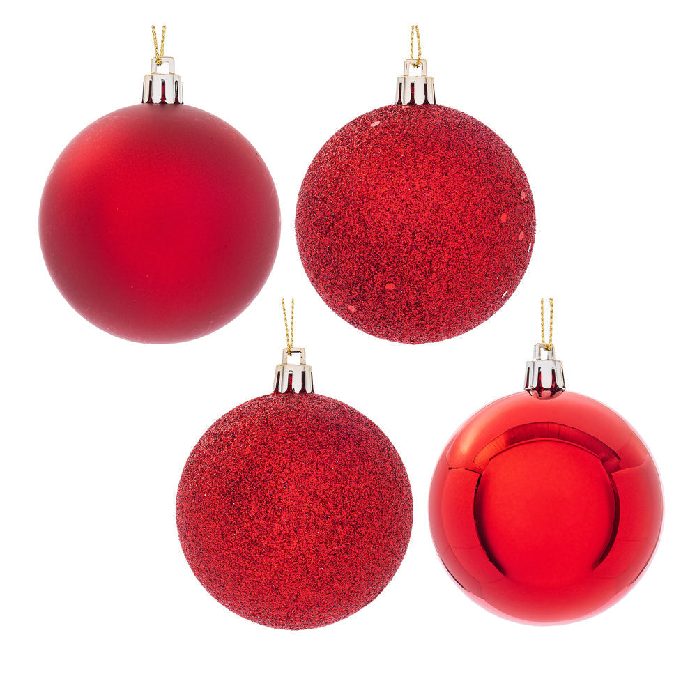 2.75" - 4 Finish Shatterproof Ornaments with Drilled and Loop Cap - Set of 20
