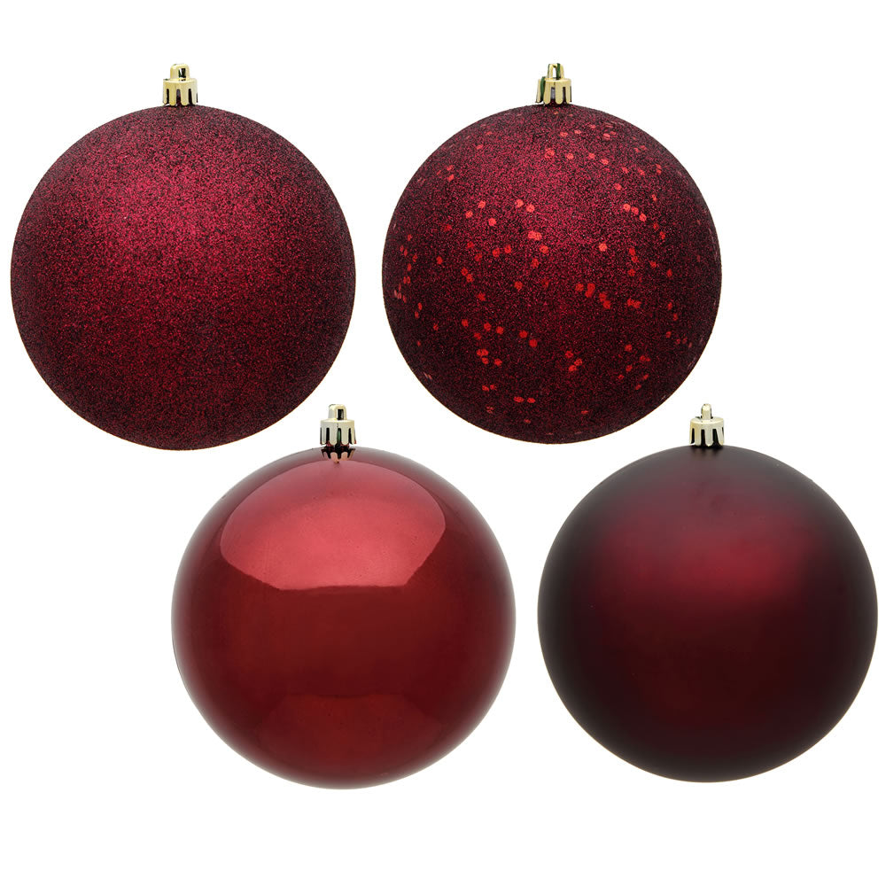 10" - 4 Finish Shatterproof Ornaments with Drilled and Loop Cap -  Set of 4