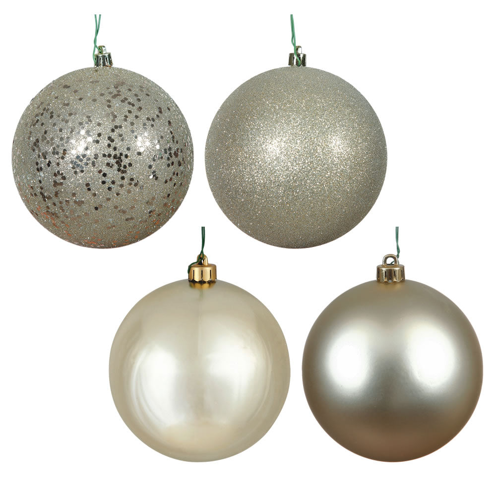 10" - 4 Finish Shatterproof Ornaments with Drilled and Loop Cap -  Set of 4