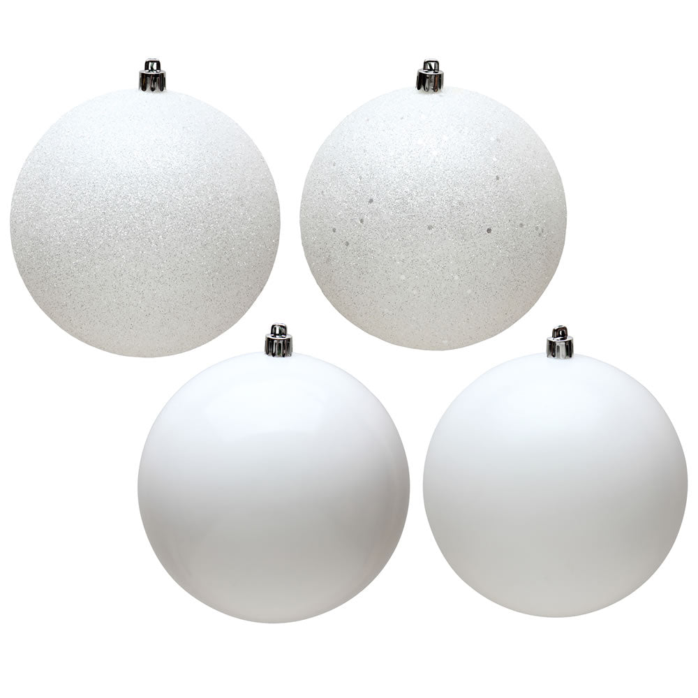 10" - 4 Finish Shatterproof Ornaments with Drilled and Loop Cap -  Set of 4