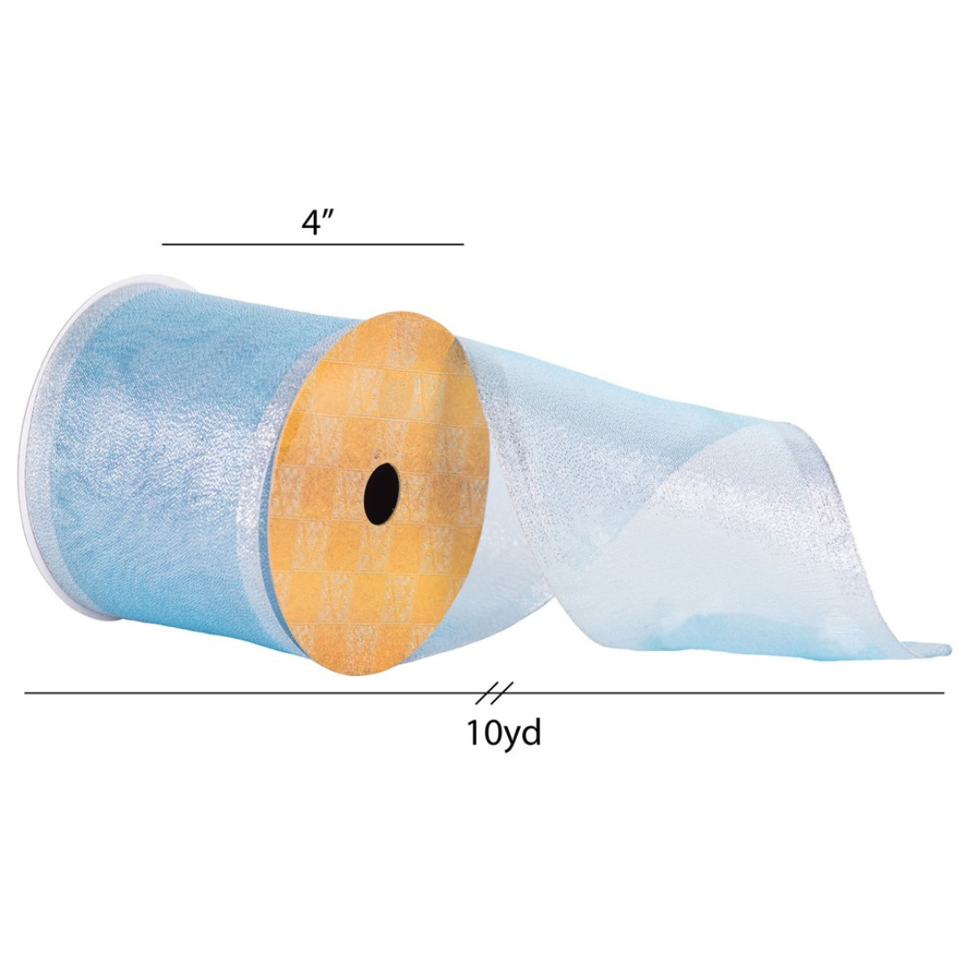 4" x 10 Yards Pale Blue Shiny Wired Ribbon