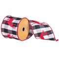 4" x 10 Yards Red Embr Reindeer on Plaid Ribbon
