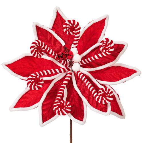 21.5" Red Candy Cane Poinsettia Spray- Set of 4