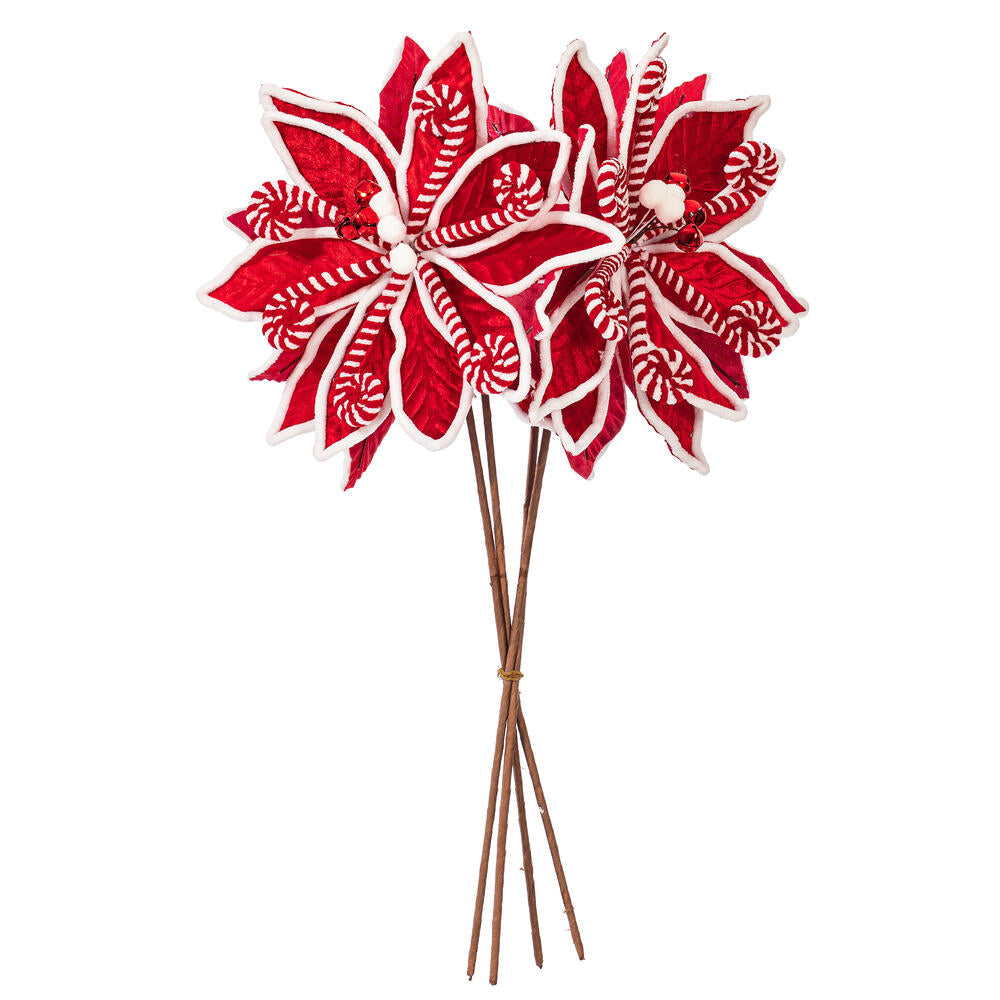 21.5" Red Candy Cane Poinsettia Spray- Set of 4