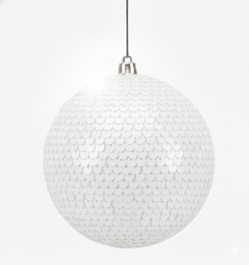 4" White Matte Ball Ornament UV Drilled Cap (Bag of 6)