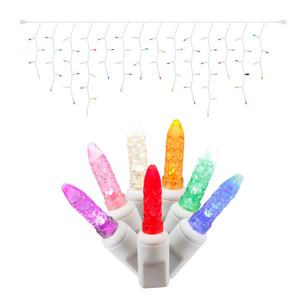 Commercial Steady Icicle Lights M5 Faceted - 70 Lights - White Wire
