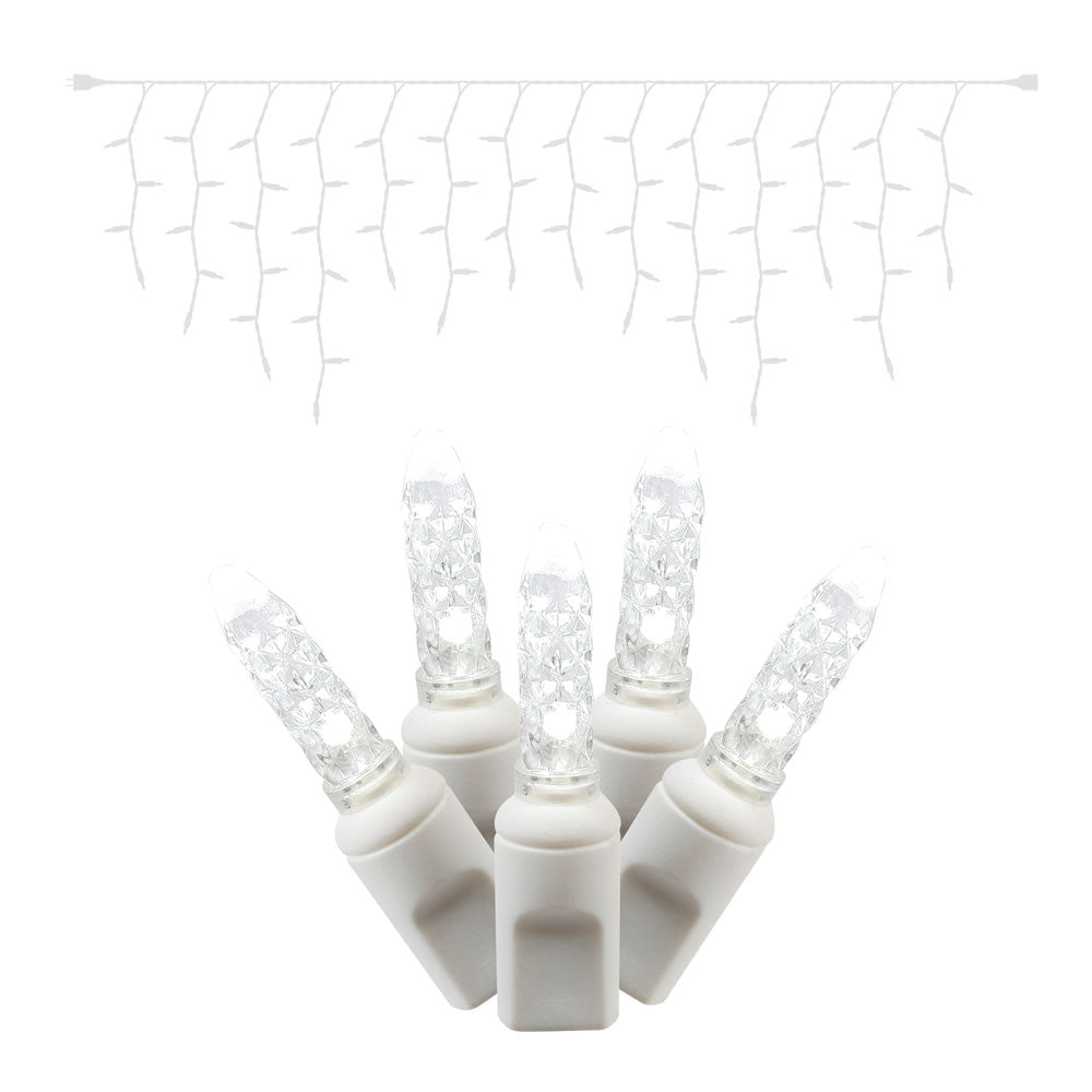 Commercial Steady Icicle Lights M5 Faceted - 70 Lights - White Wire