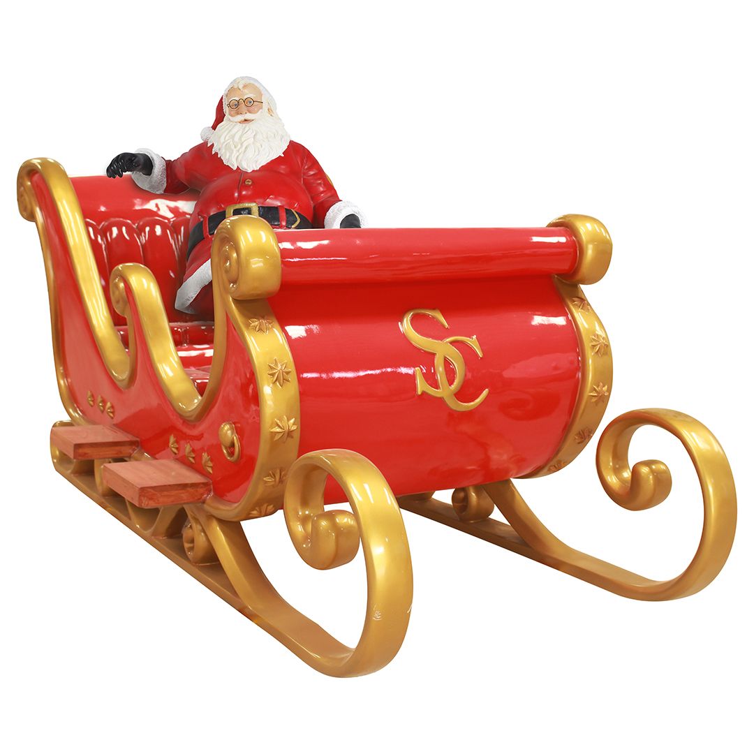 Sitting Santa on Sleigh Resin Display